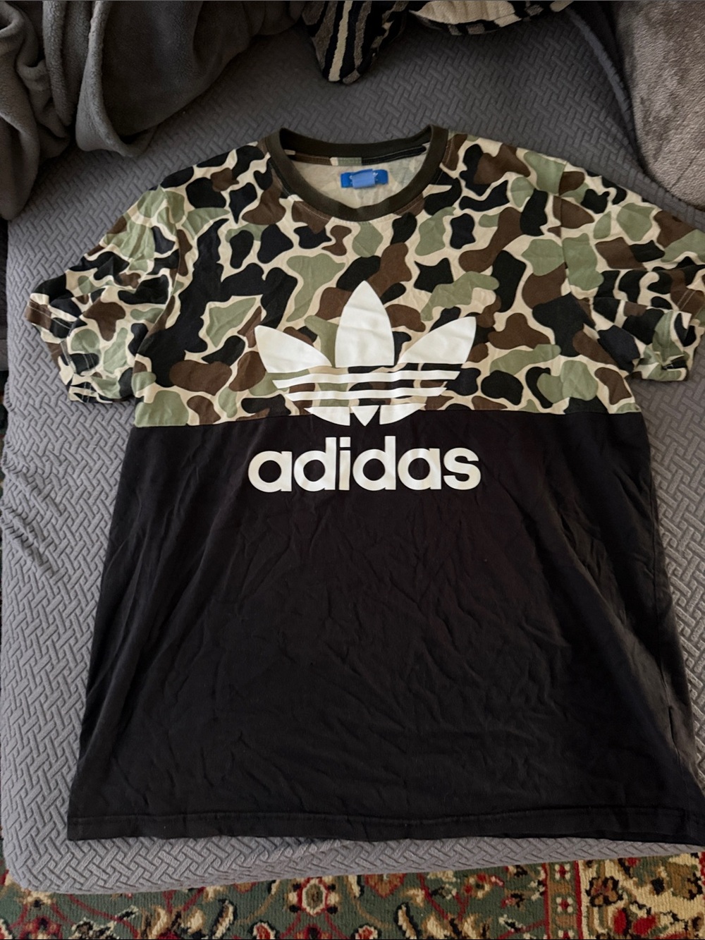 adidas Black & Green Camo Trefoil Short Sleeve Tee